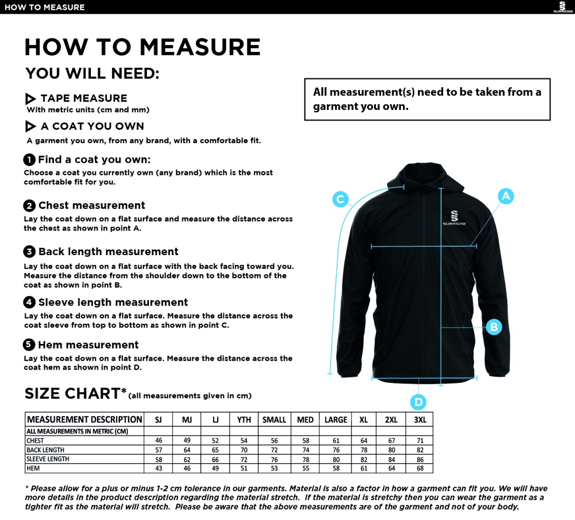 LANGTONS CC Dual Elite 1/4 Zip Hoody / Rain Jacket : Black - Size Guide