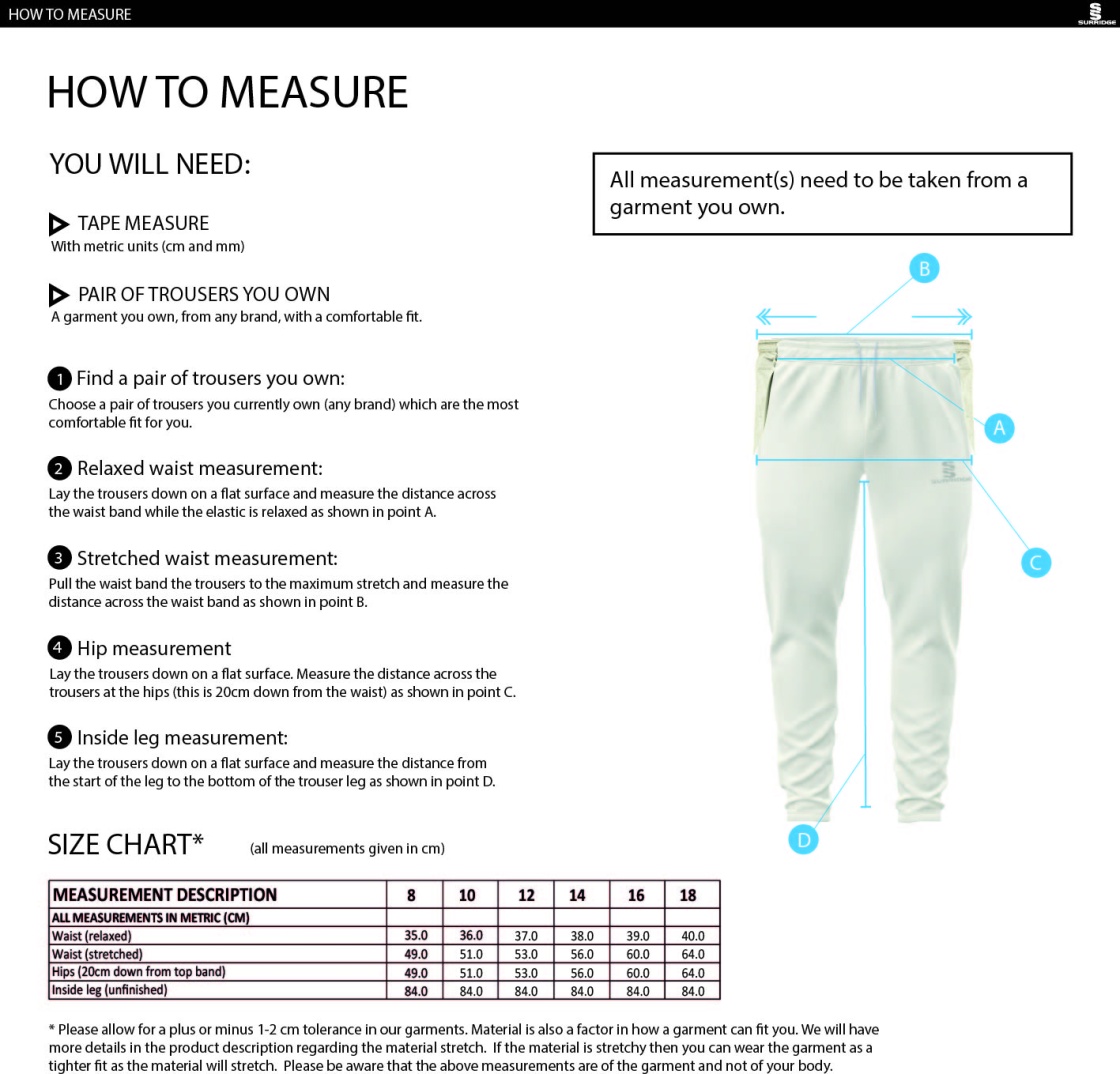 LANGTONS CC Ergo Playing Women`s Pant - Size Guide