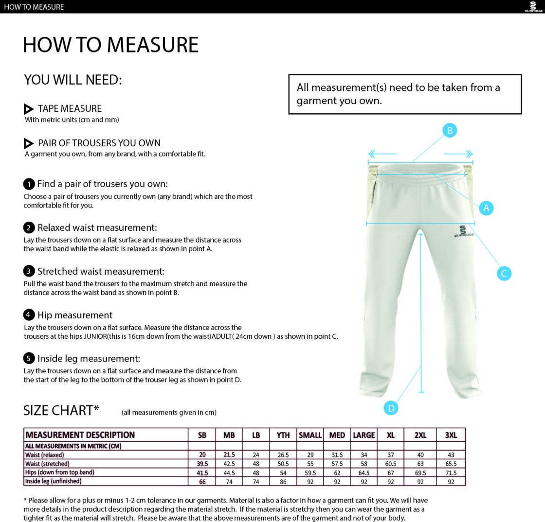 Langtons CC - Standard Playing Pant - Size Guide