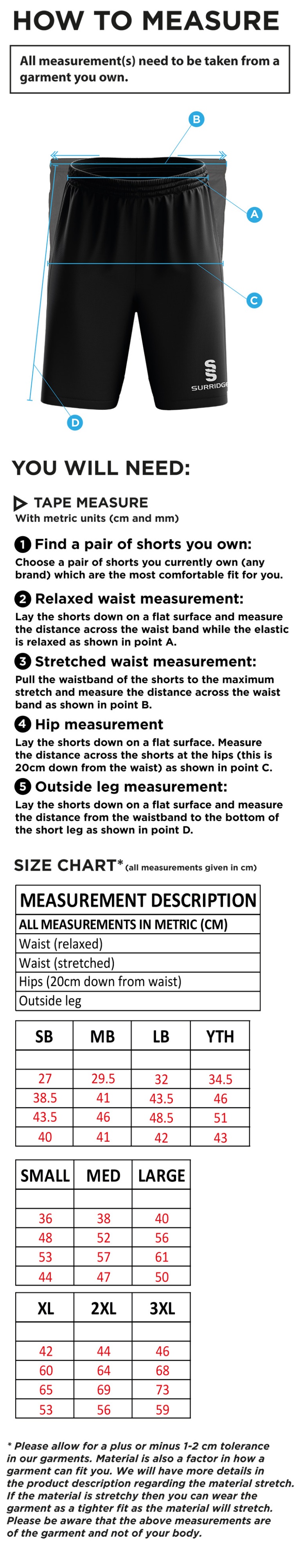 Langtons CC - Ripstop Leisure Shorts - Size Guide