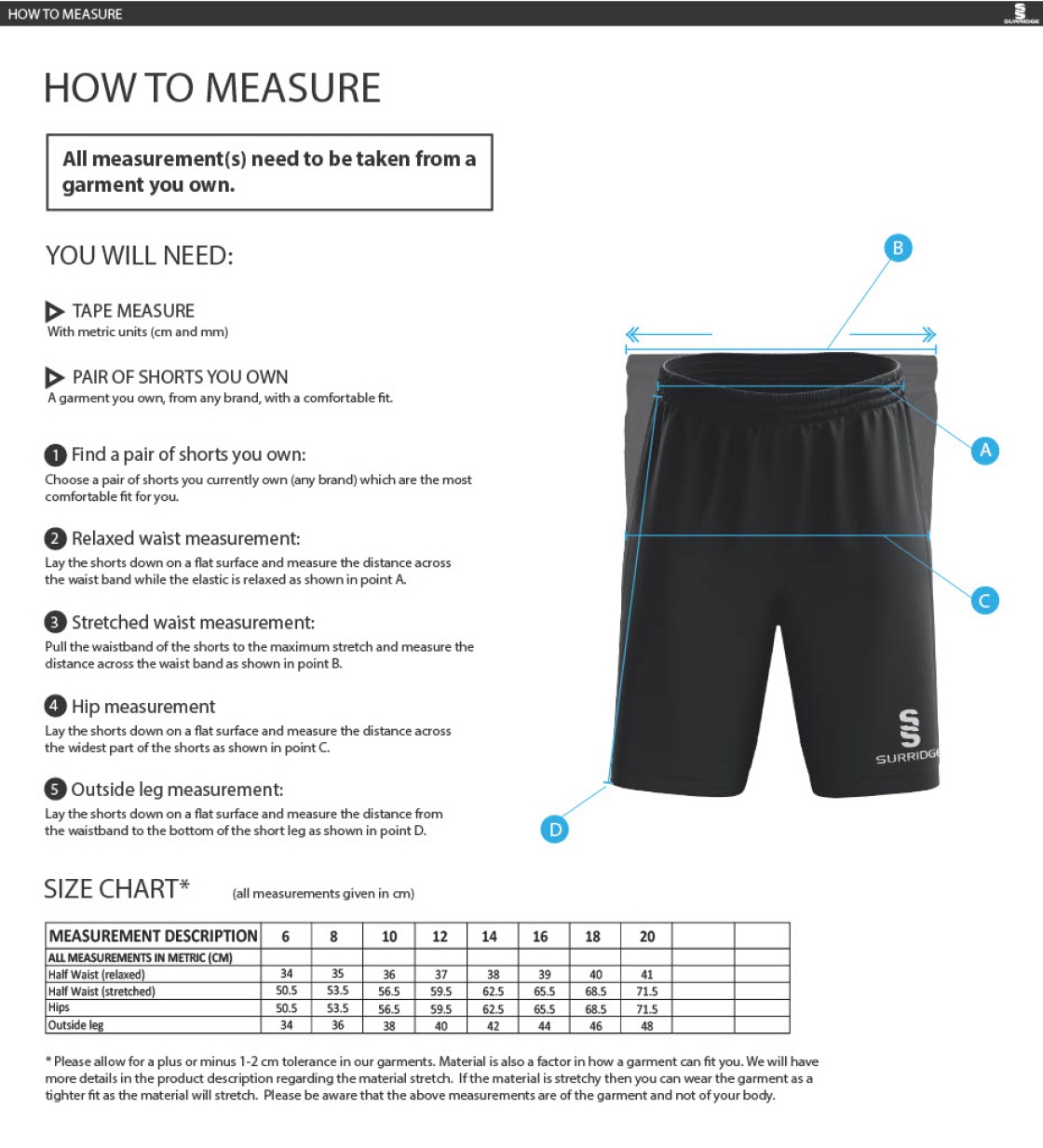 Langtons CC - Women's Ripstop Leisure Shorts - Size Guide