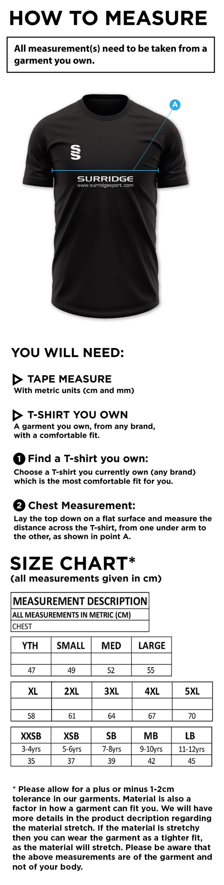 Langtons CC - Dual Gym Shirt - Size Guide