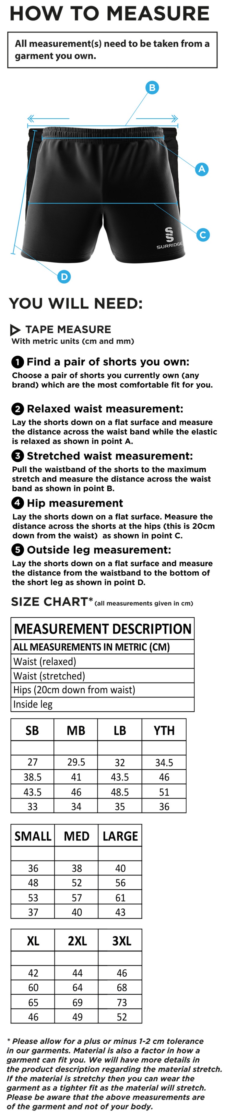 Langtons CC - Dual Gym Shorts - Size Guide