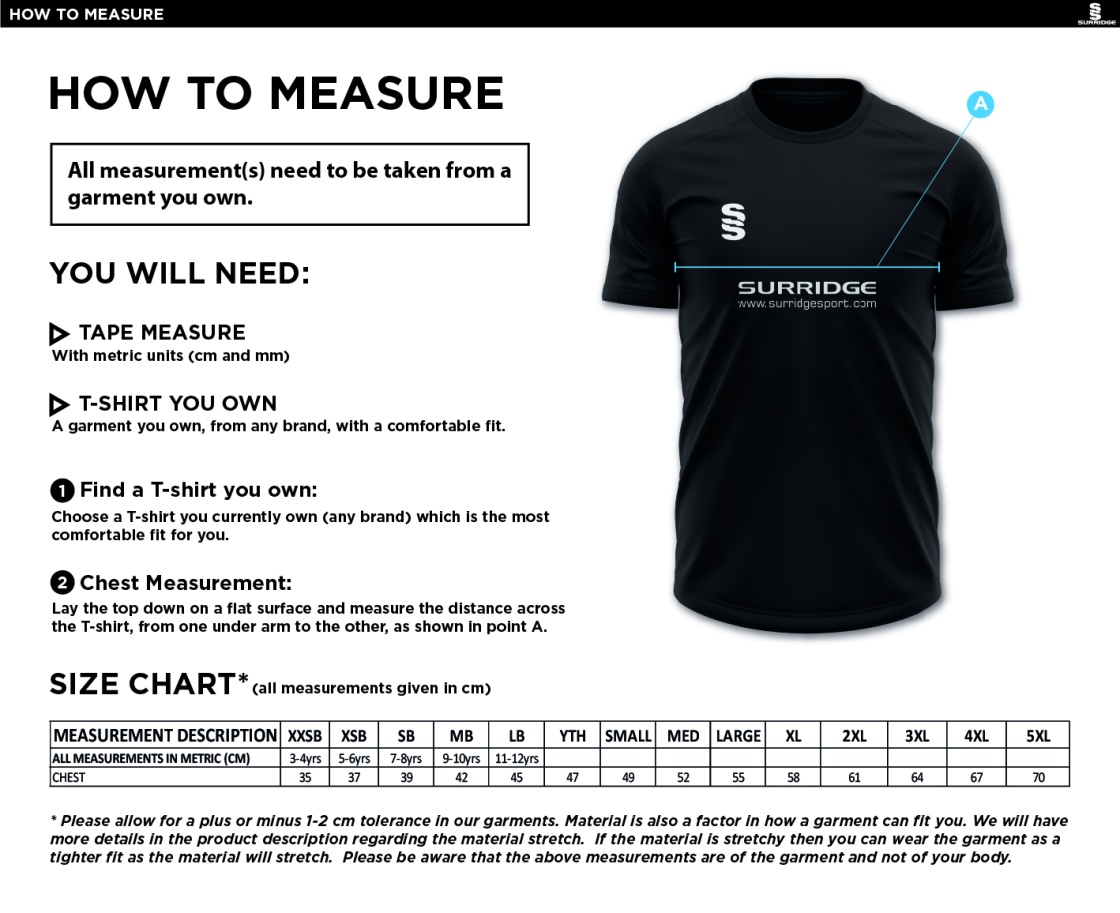 Langtons CC - Dual Games Training Shirt - Size Guide