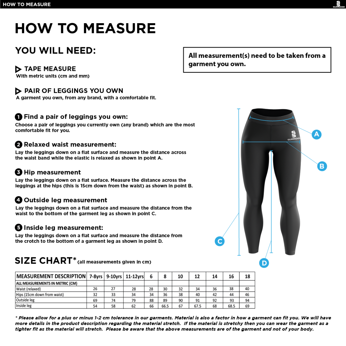 Langtons CC - Dual Leggings - Size Guide