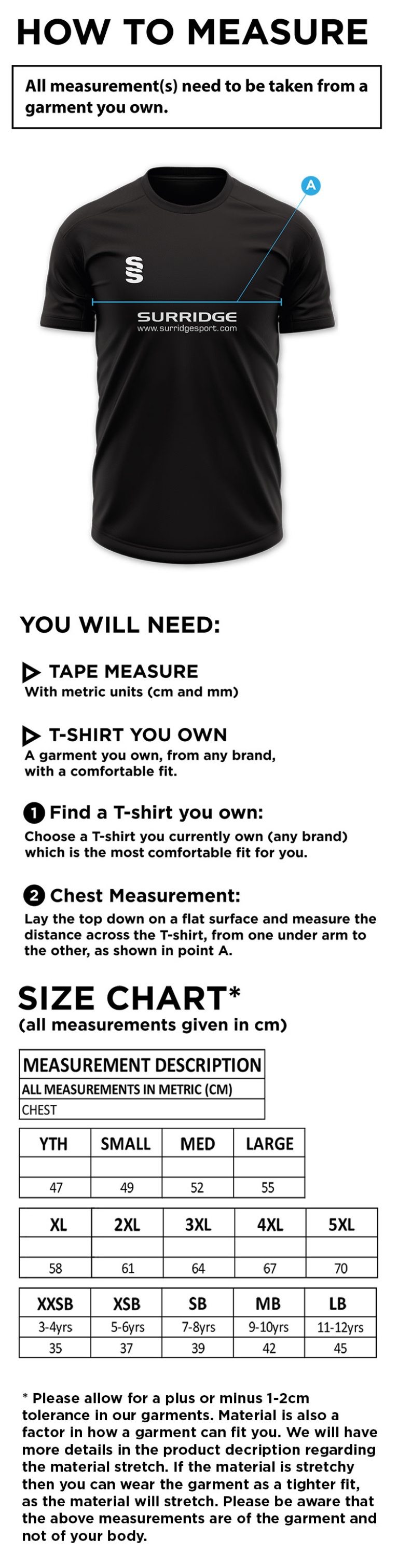 Langtons CC - Dual Polo Shirt - Size Guide