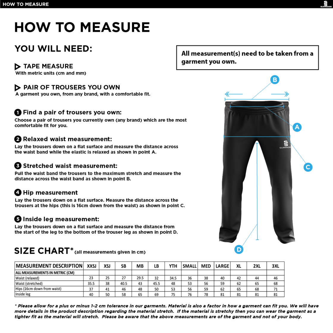 Langtons CC - Poplin Track Pant - Size Guide