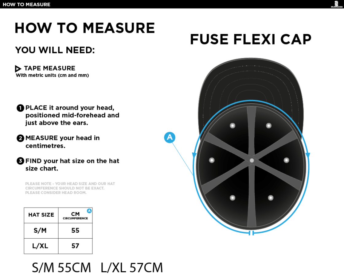 LANGTONS CC Fuse Flexi Cap - Black - Size Guide